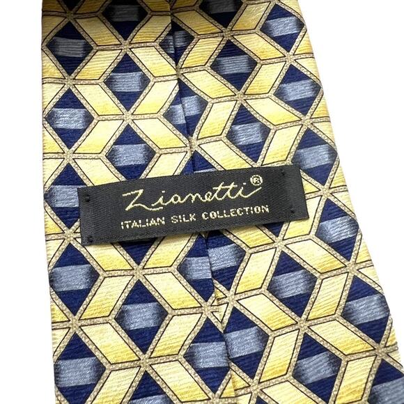 Zianetti Neck Tie Italian Silk Blue Yellow Diamond Print Suit Accessories Formal - Picture 5 of 9
